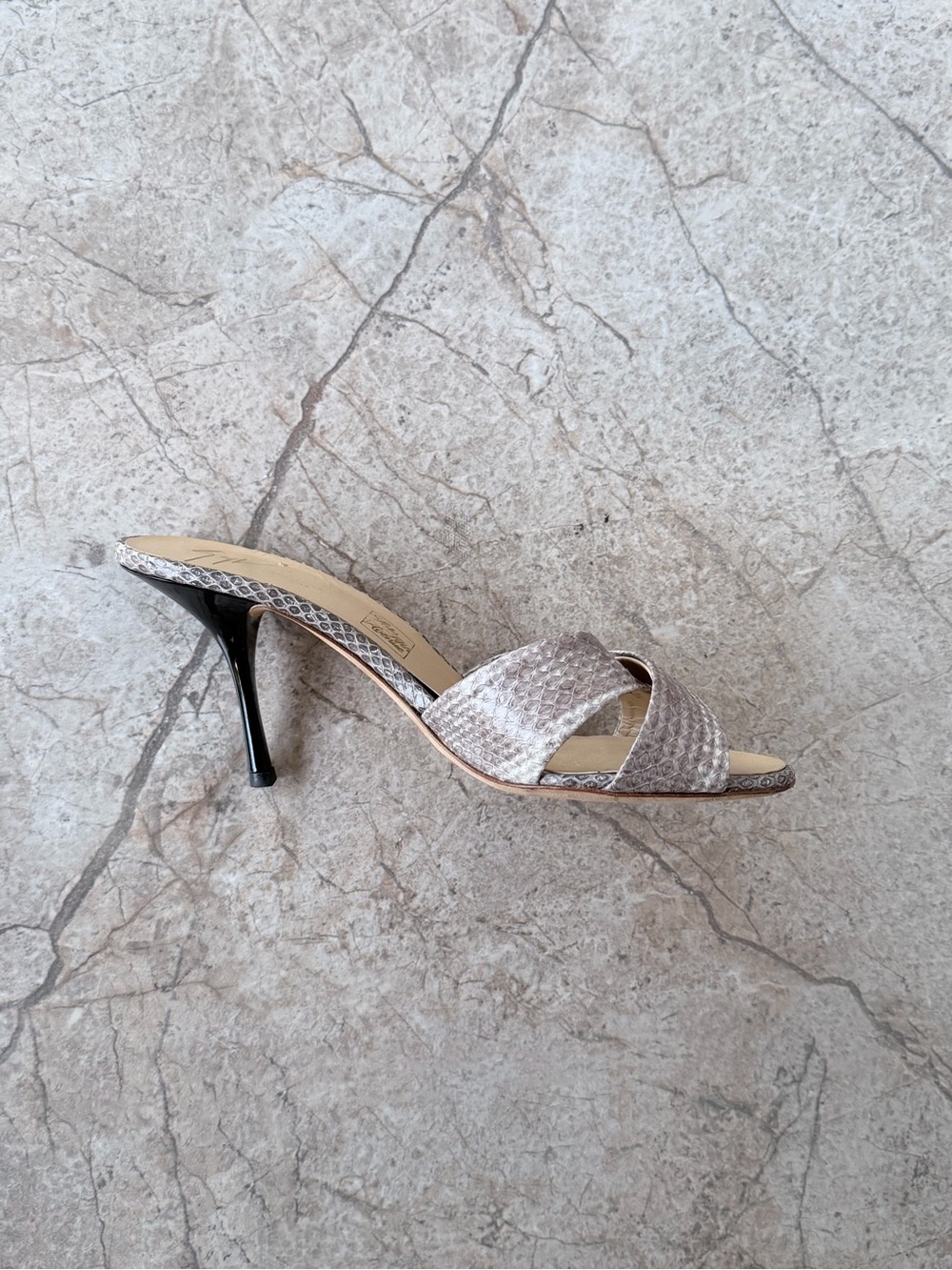Giuseppe Zanotti Silver Metallic Python Crossover Stiletto Mules - Picture 6 of 11